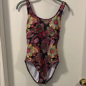 Nicole Miller Black and Multicolor Floral One Piece Swimsuit